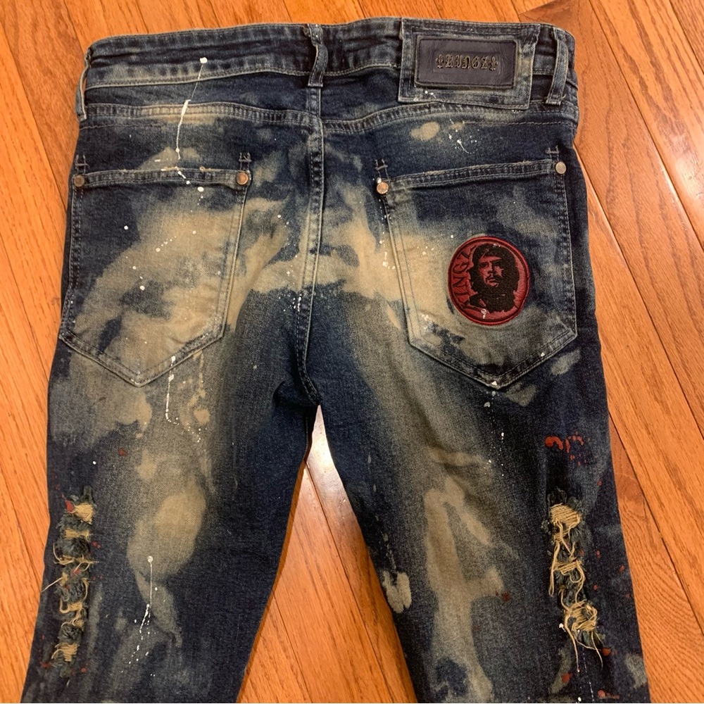 KINGZ Men's Slim Straight Distressed Denim Jeans - Blue